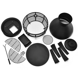 Terrasskamin i gjutjärn med gnistskydd och eldkrok för utomhusbruk