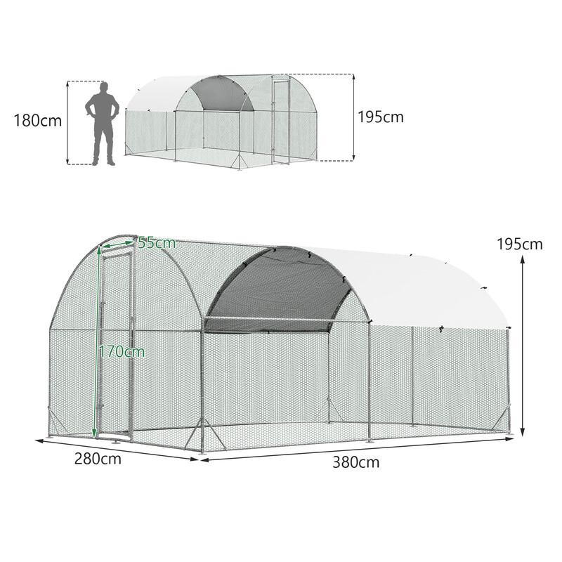 Vintertålig hönsbur i galvaniserad metall med låsbar dörr och vädertåligt skydd