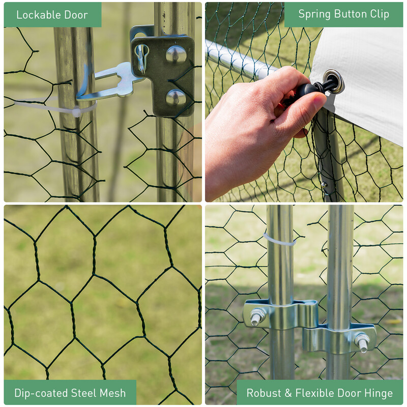 Vintertålig hönsbur i galvaniserad metall med låsbar dörr och vädertåligt skydd