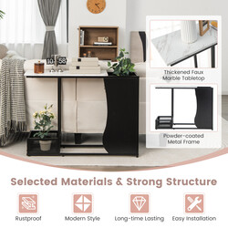 Konsolbord 110 cm med marmormönster och växthållare i svart och vitt