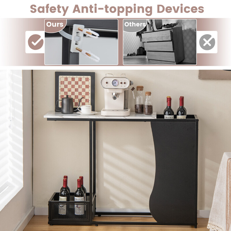 Konsolbord 110 cm med marmormönster och växthållare i svart och vitt