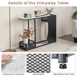 Konsolbord 110 cm med marmormönster och växthållare i svart och vitt