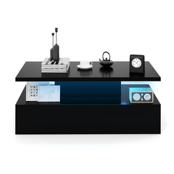 Modernt svart LED-soffbord med högblank yta och två nivåer 110 x 60 x 40 cm