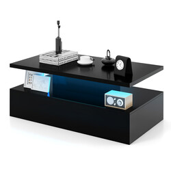 Modernt svart LED-soffbord med högblank yta och två nivåer 110 x 60 x 40 cm