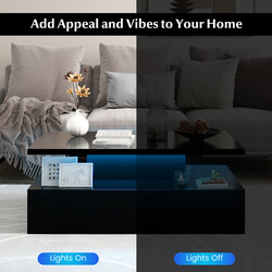 Modernt svart LED-soffbord med högblank yta och två nivåer 110 x 60 x 40 cm