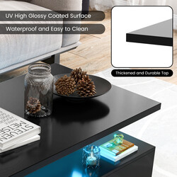 Modernt svart LED-soffbord med högblank yta och två nivåer 110 x 60 x 40 cm