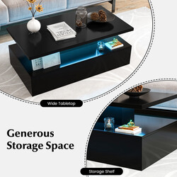 Modernt svart LED-soffbord med högblank yta och två nivåer 110 x 60 x 40 cm