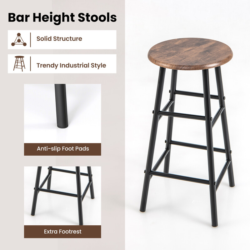 Industriellt barbord och stolar med förvaring för vinflaskor och glas, kaffebrun finish