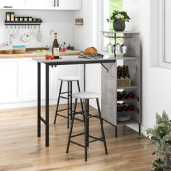 Industriellt barbord set med stolar i grått med praktisk förvaring och hållbar konstruktion