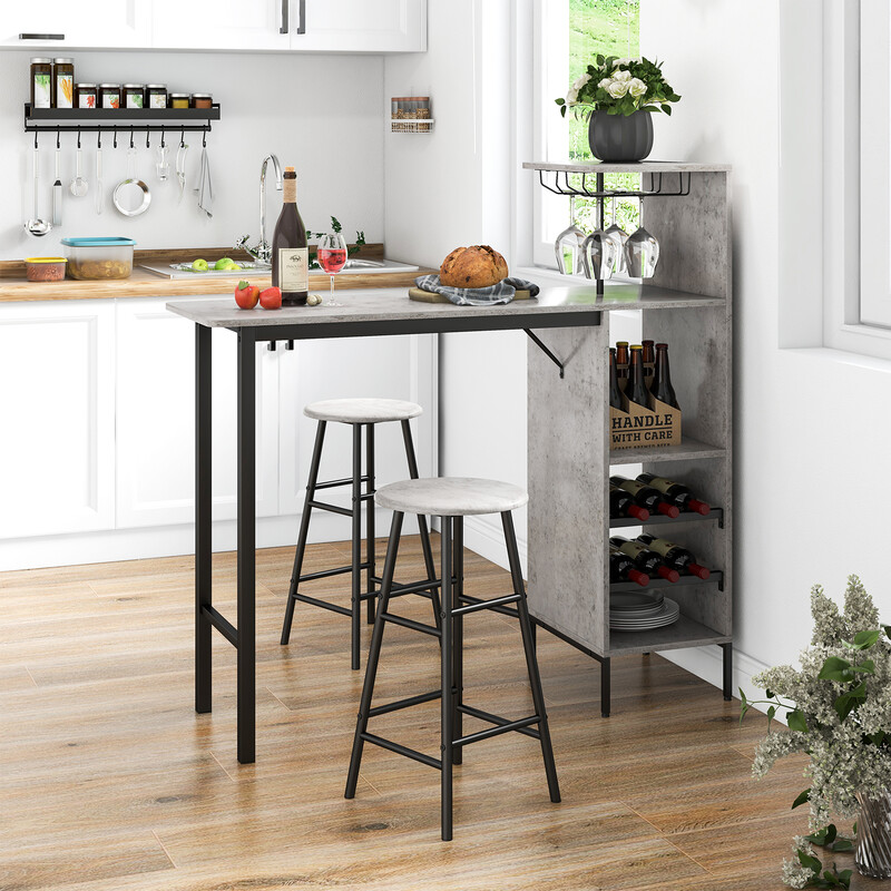 Industriellt barbord set med stolar i grått med praktisk förvaring och hållbar konstruktion