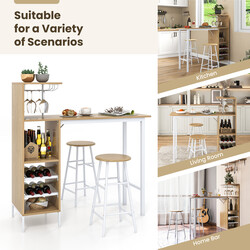 Industriellt barbord och stolar set med vinhållare och förvaring, naturlig färg
