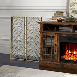 Fällbart eldstadsskydd i brons med robust metallram och elegant design 133 x 78 cm