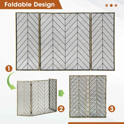 Fällbart eldstadsskydd i brons med robust metallram och elegant design 133 x 78 cm