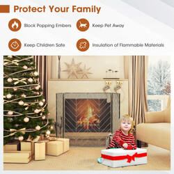 Fällbart eldstadsskydd i brons med robust metallram och elegant design 133 x 78 cm