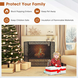 Fällbart eldskydd i metall med tre paneler och elegant design för säkerhet och stil