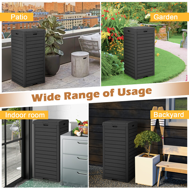 Soptunna 118 L med lock, utdragbar vätskebehållare och handtag, väderbeständig, svart