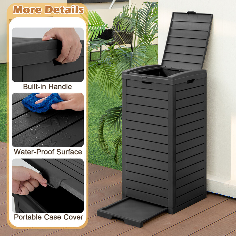 Soptunna 118 L med lock, utdragbar vätskebehållare och handtag, väderbeständig, svart