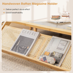 Soffbord i bambu med härdat glas och rotting, 120 cm, naturlig elegans