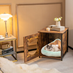 Kattlådeskåp i trä med dörr och ingång, lantlig brun, 50 x 53 x 55 cm