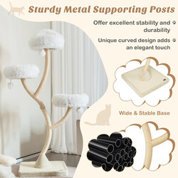 Kattklätterträd 178 cm med sisalstolpar och mjuka liggplatser i beige