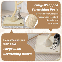 Kattklätterträd 178 cm med sisalstolpar och mjuka liggplatser i beige