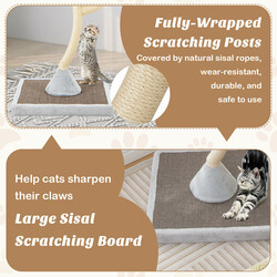 Kattklätterträd 178 cm med sisalstolpar och mjuka liggplatser i grått