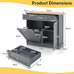 Köksavfallsskåp med stor arbetsyta, 2 lådor och justerbar hylla i svart MDF