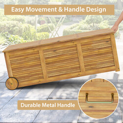 Förvaringslåda i akaciträ med hjul och vattentät innerpåse, 182 liter