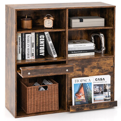Bokhylla med 6 hyllor och utdragbart hyllplan i vintagebrun
