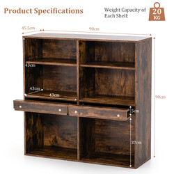 Bokhylla med 6 hyllor och utdragbart hyllplan i vintagebrun, 90 x 29,5 x 90 cm