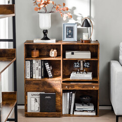 Bokhylla med 6 hyllor och utdragbart hyllplan i vintagebrun, 90 x 29,5 x 90 cm
