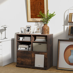 Bokhylla med 6 hyllor och utdragbart hyllplan i vintagebrun, 90 x 29,5 x 90 cm