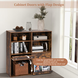 Bokhylla med 6 hyllor och utdragbart hyllplan i vintagebrun, 90 x 29,5 x 90 cm