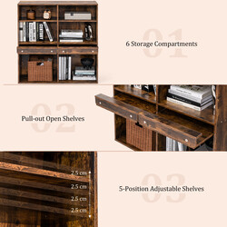 Bokhylla med 6 hyllor och utdragbart hyllplan i vintagebrun, 90 x 29,5 x 90 cm