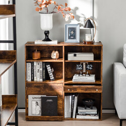 Bokhylla med 6 hyllor och utdragbart hyllplan i vintagebrun, 90 x 29,5 x 90 cm