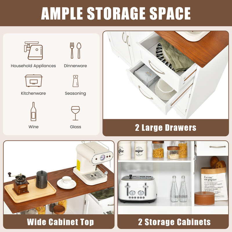 Vitt köksskåp med arbetsyta, justerbara hyllor, lådor och dörrar för mångsidig förvaring