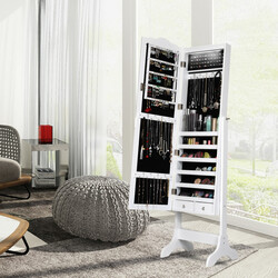 Smyckeskåp med LED-belysning och justerbar spegel, vit, 41,5 x 37 x 160 cm