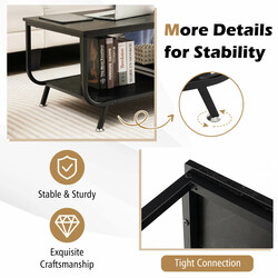 Rektangulärt soffbord i svart med marmoreffekt och två nivåer för extra förvaring