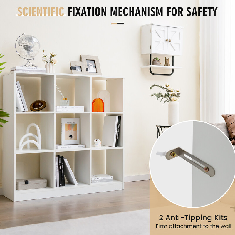 Barnhylla med 9 fack vit förvaringslösning för leksaker och böcker 107,5 x 33 x 107,5 cm