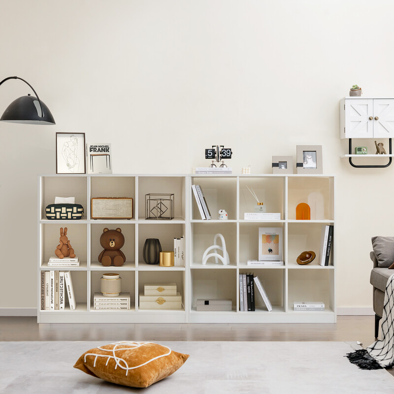 Barnhylla med 9 fack vit förvaringslösning för leksaker och böcker 107,5 x 33 x 107,5 cm