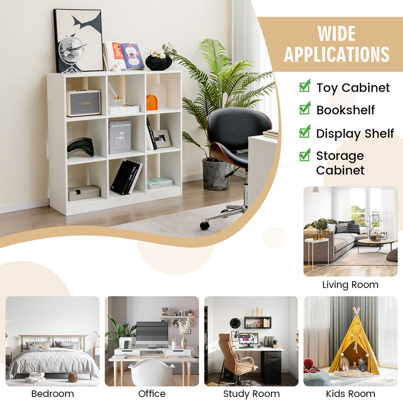 Barnhylla med 9 fack vit förvaringslösning för leksaker och böcker 107,5 x 33 x 107,5 cm