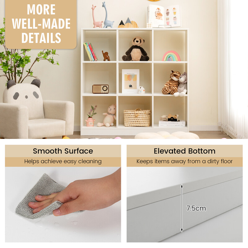 Barnhylla med 9 fack vit förvaringslösning för leksaker och böcker 107,5 x 33 x 107,5 cm