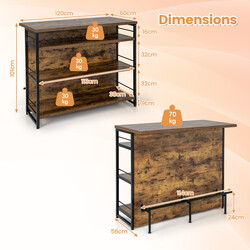 Elegant barbord med vinhylla, glashållare och justerbara fötter för stilren förvaring