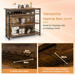 Elegant barbord med vinhylla, glashållare och justerbara fötter för stilren förvaring