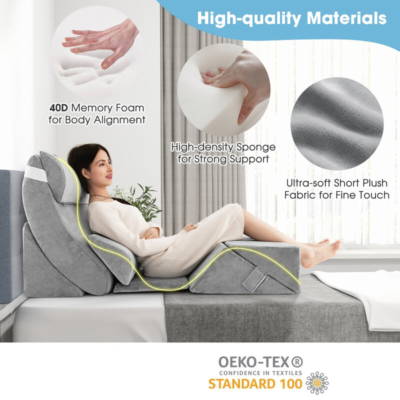 7-delars ortopediskt kilkuddeset med justerbara kuddar och tvättbart överdrag