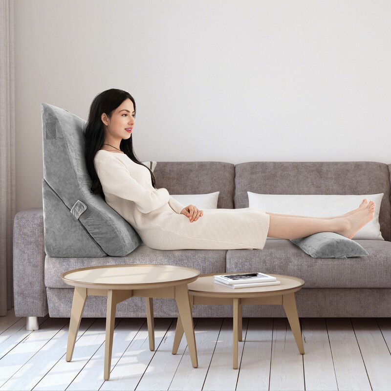 Tredelat ortopediskt kilkuddeset för bättre sömn och komfort efter operationer, grå