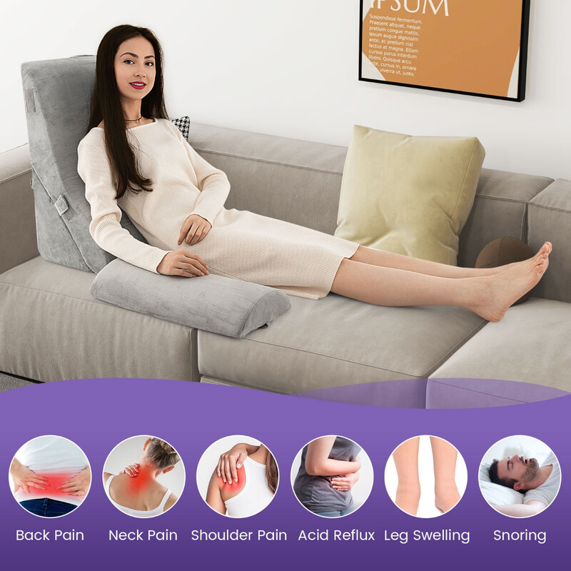 Tredelat ortopediskt kilkuddeset för bättre sömn och komfort efter operationer, grå