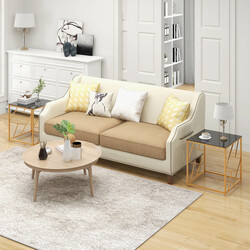 Sidobord med härdat glas och gyllene metallram för modern inredning 50 x 50 x 55 cm