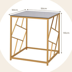 Sidobord med härdat glas och gyllene metallram för modern inredning 50 x 50 x 55 cm