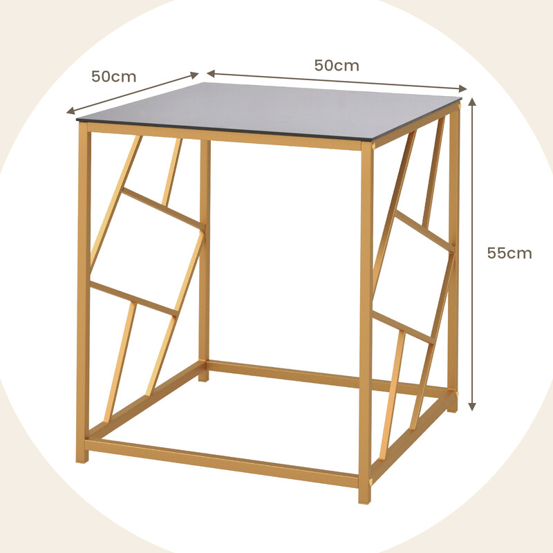Sidobord med härdat glas och gyllene metallram för modern inredning 50 x 50 x 55 cm